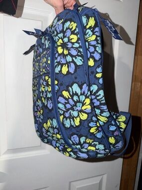 Vera Bradley Navy Floral Quilted Backpack with Blue and Yellow Accents